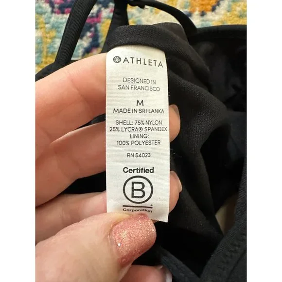 Athleta Skinny Strap Ring One Piece Swimsuit Black Womens Size M Sun Protection